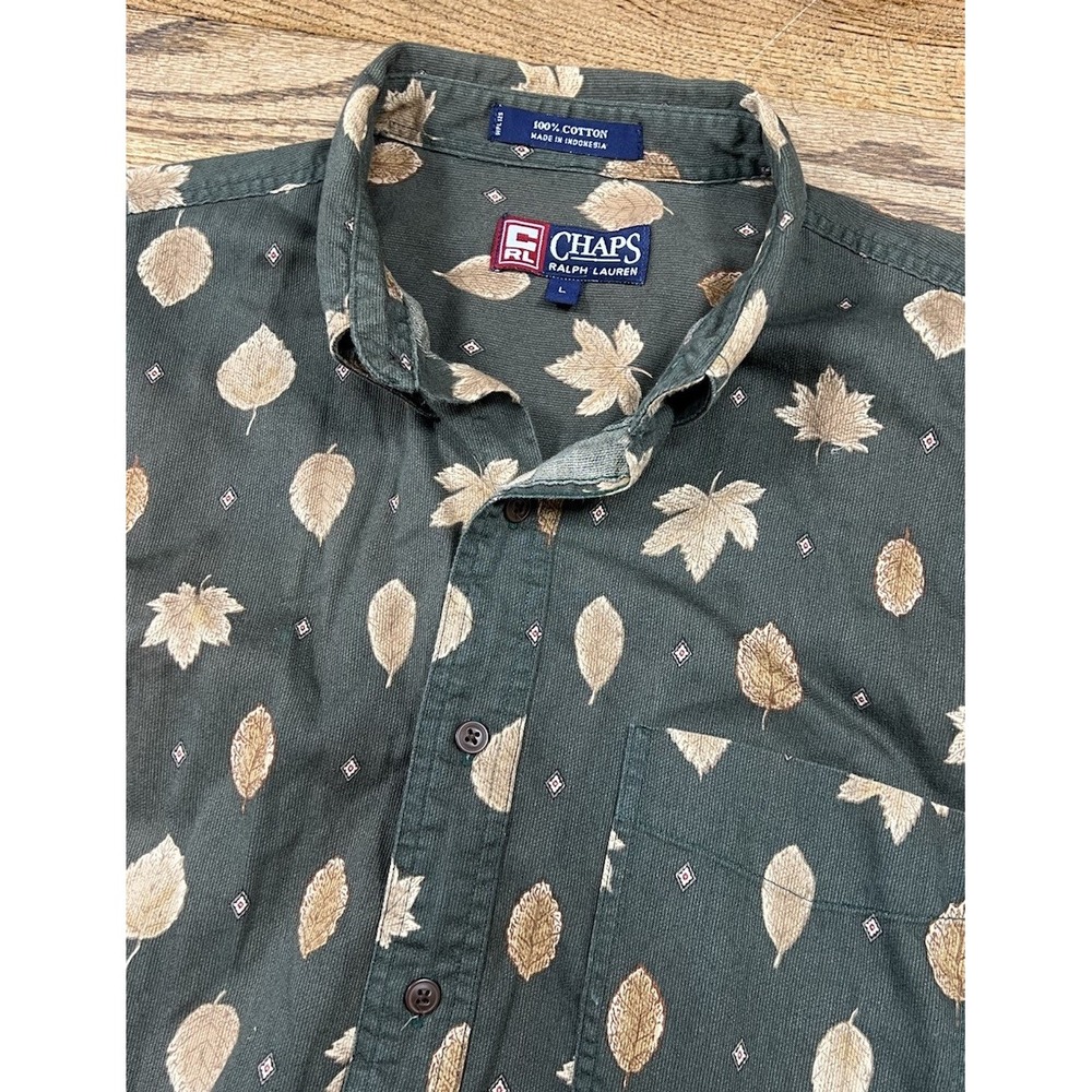 Vintage Ralph Lauren Chaps Shirt Fall Floral‎ AOP Leaf Long Sleeve Corduroy Sz L